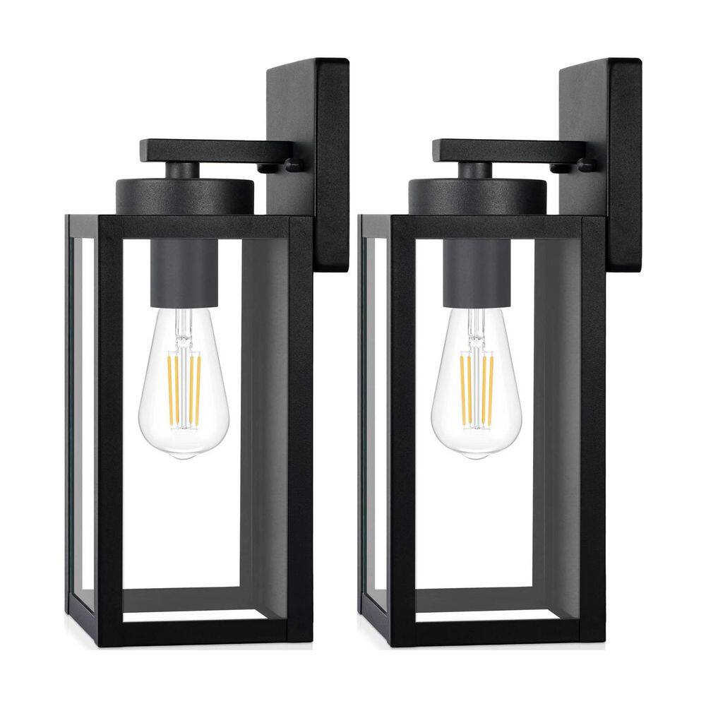 120-Volt ‎100W Modern Matte Black Outdoor Wall Lanterns with Glass Shades with E26 Sockets, 2-Pack price history on PriceWatchPro