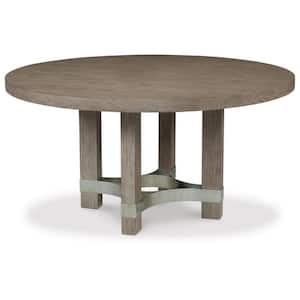 60 in. Brown Wood Top Pedestal Dining Table (Seat of 4)