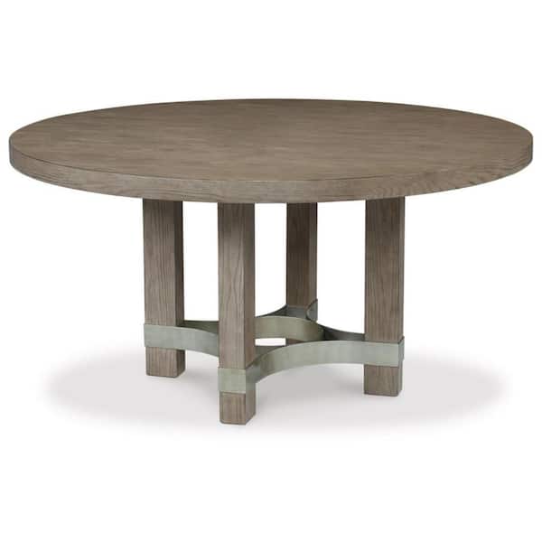 Benjara 60 in. Brown Wood Top Pedestal Dining Table (Seat of 4)