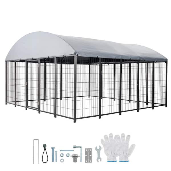 Outdoor Dog Kennel, 9.8 x 9.8 x 5.4 ft. Spacious Pet Enclosure with Secure Lock, Durable Dog Cage with Roof Cover