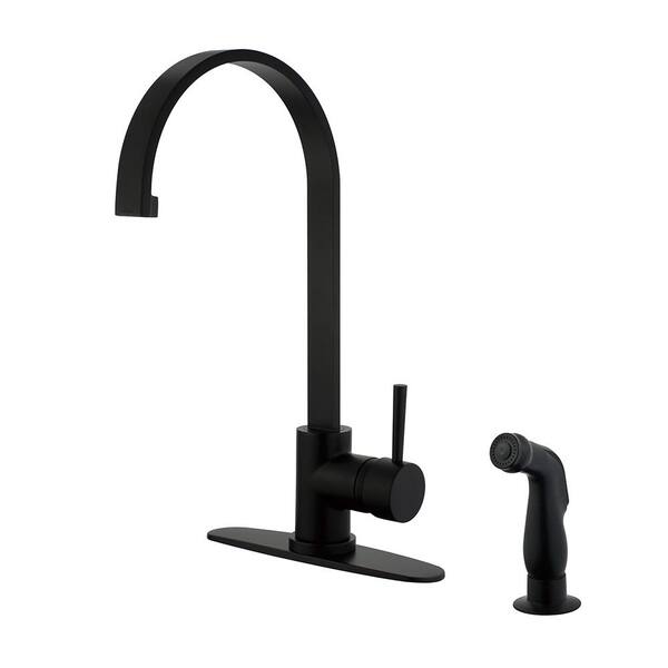 Kingston Brass Concord Single-Handle Standard Kitchen Faucet with Side Sprayer in Matte Black