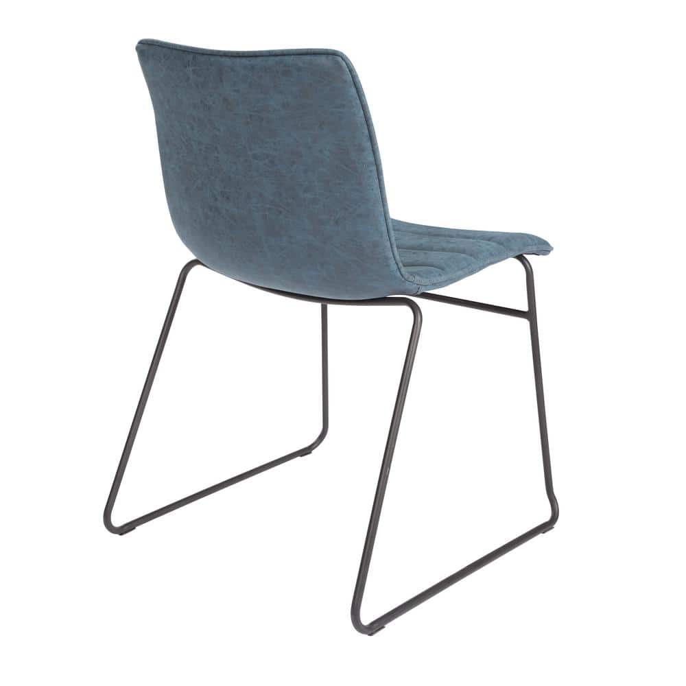 Navy Faux Leather Metal Frame Stackable Armless Chair