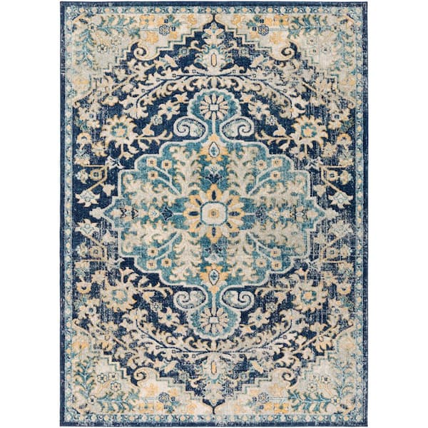 Greta Blue 6 ft. 7 in. x 9 ft. Medallion Area Rug