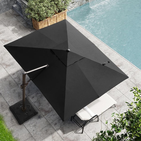 Crestlive Products 9 ft. x 11 ft. Heavy-Duty Frame Cantilever Patio Single Rectangle Umbrella in Black