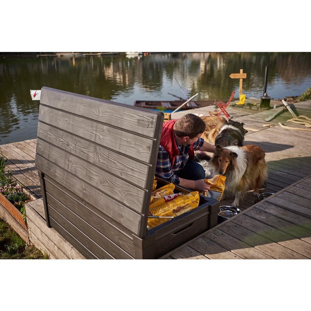 Keter Brown 120 Gallon Lockable Plastic Wicker Deck Box
