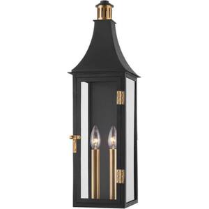 Wes 7 in. 2-Light Patina Brass Outdoor Lantern Wall Sconce with Clear Glass Shade