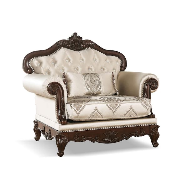 Furniture of America Noel Beige Fabric Accent Arm Chair With Tufting