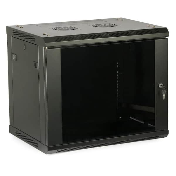 4XEM 9U Wall Mount Server Rack – 19" Steel Cabinet with Locking Door, Hinged Design, and Vented Side Panels