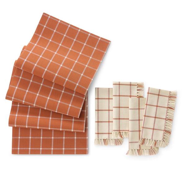 Threadmade Home Harvest Windowpane Table Runner and 4-Piece Napkin Set, Multicolor - 13"W x 70"L