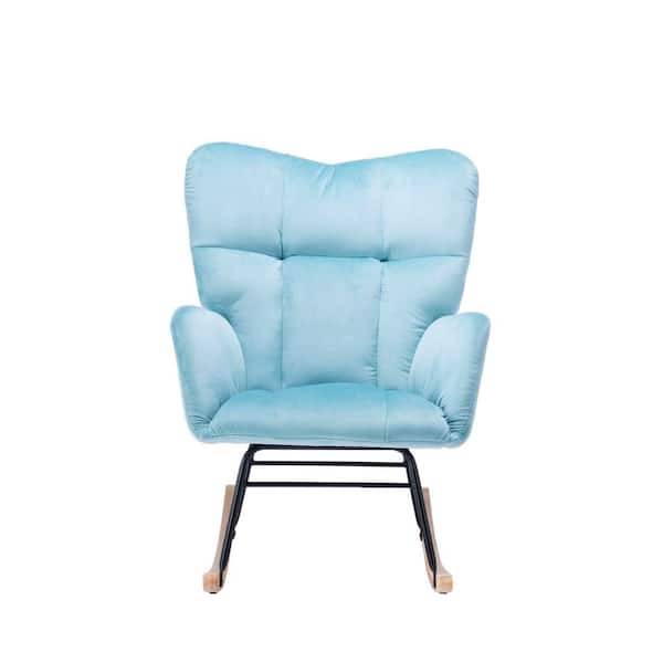 Z-joyee Blue Velvet Tufted Upholstered Mid Century Modern Rocking Chair Padded Seat
