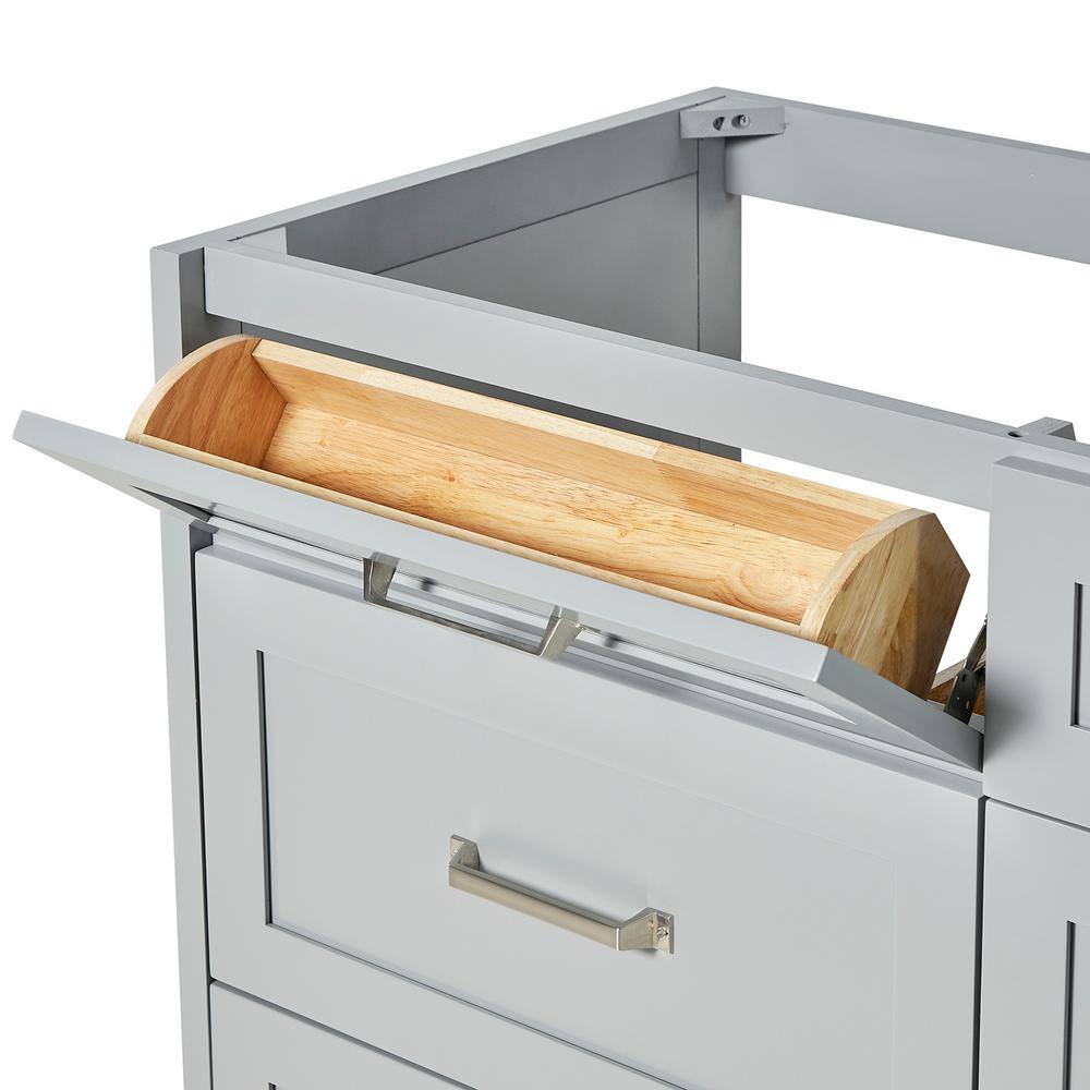 Gray Wood Double Sink Freestanding Vanity with Quartz Top