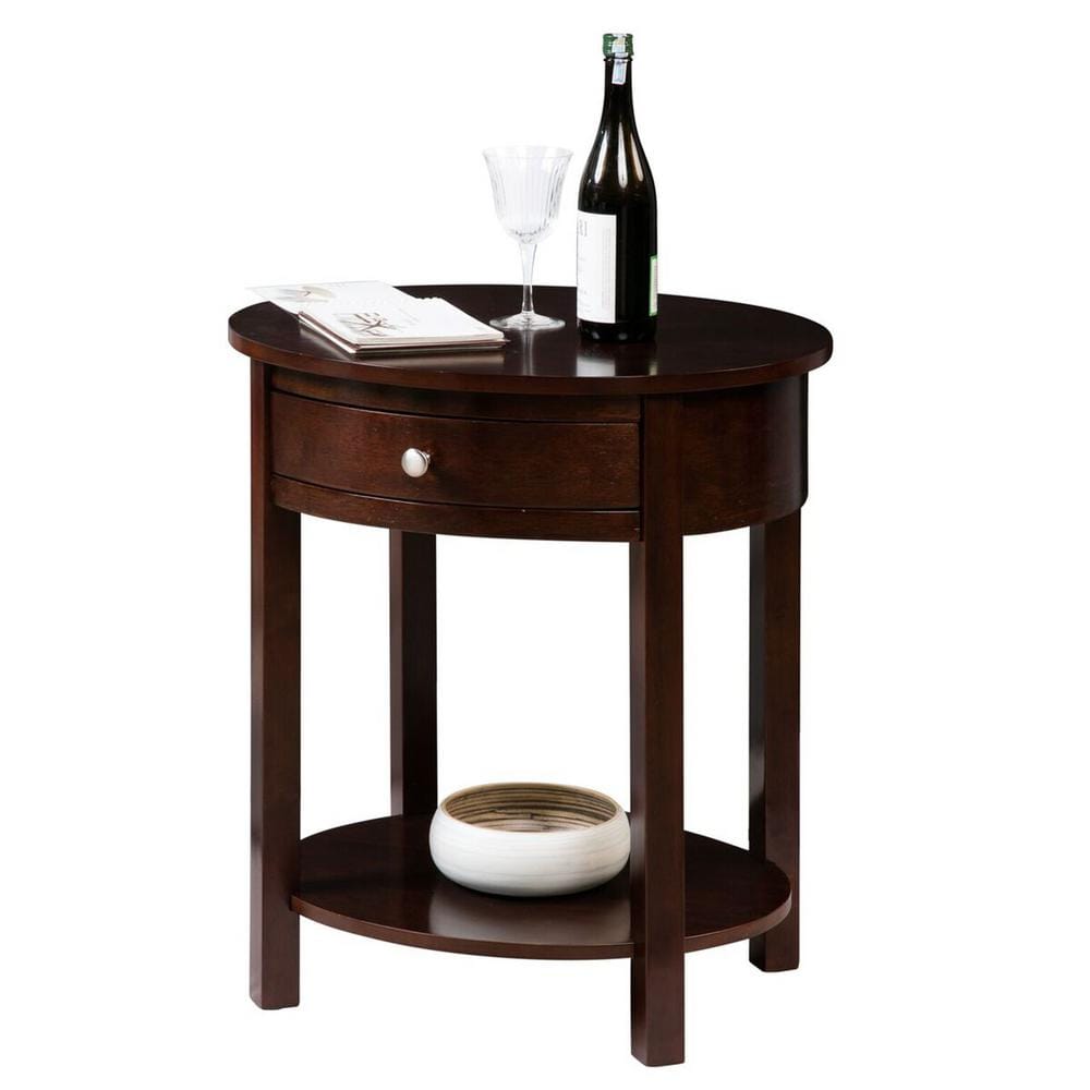 Classic Oval Espresso Solid Wood End Table with Storage