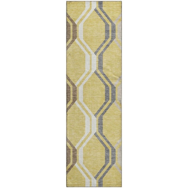 Mayfield Premium Machine Washable Abstract AMF2326 Gold 2 ft. x 7 ft. Runner Rug