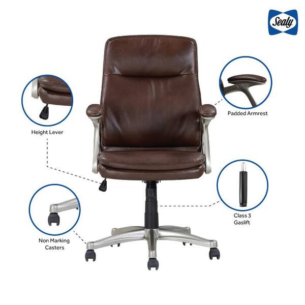 Sealy Windsor Faux Leather Height Adjustable Swivel Computer Office Chair  in Brown with Padded Arms 63078