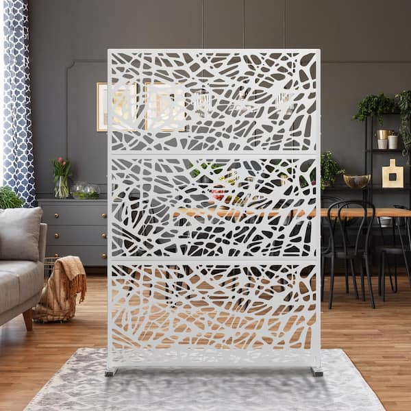 Lirago 72 in. x 47 in. Outdoor Metal Privacy Screen Garden Fence in Web Pattern in White