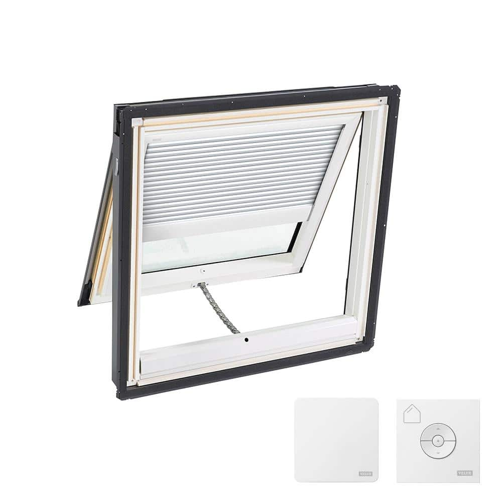 30-1/16 in. x 30 in. Venting Deck Mount Skylight with Laminated Low-E3 Glass, White Solar Powered Room Darkening Shade -  VELUX, VSM022004CS00XW