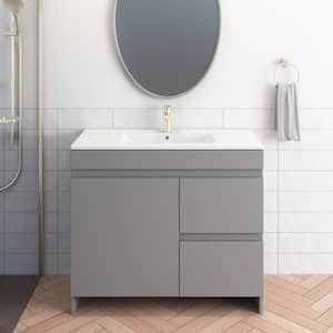 Mace 40 in. W x 18 in. D x 34 in. H Bath Vanity in Gray with White Ceramic Top and Right-Side Drawers