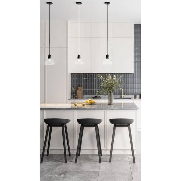 Progress Lighting Garris Collection 1-Light Globe Matte Black Clear Glass Transitional Mini-Pendant