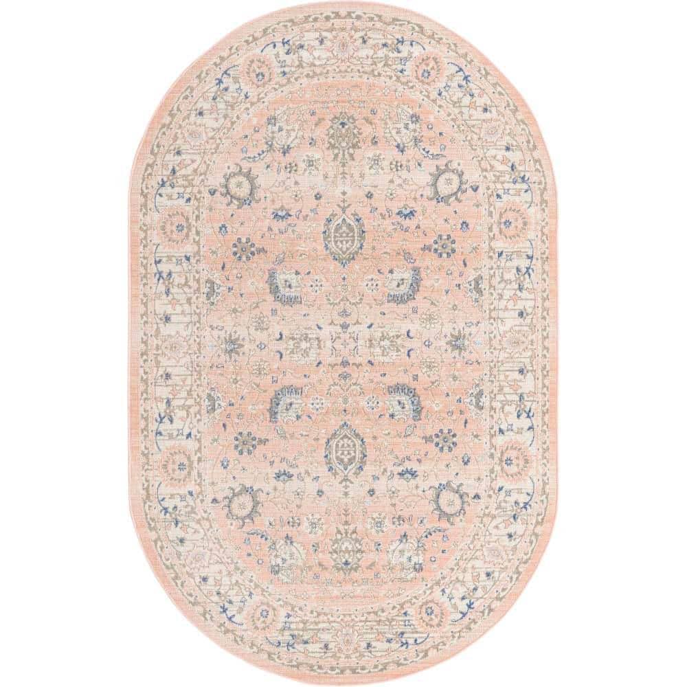 Unique Loom Whitney Bordeaux Powder Pink 5 ft. 3 in. x 8 ft. Area Rug
