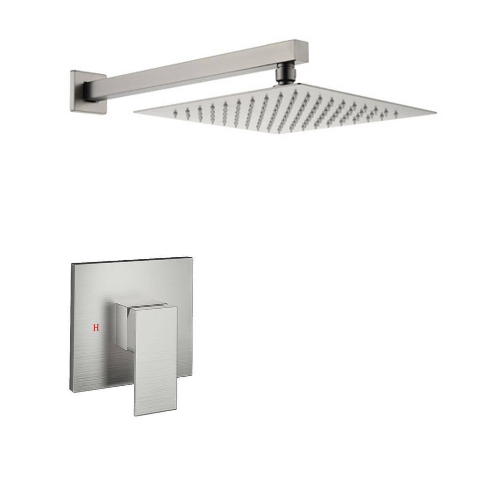 Brushed Nickel Square Rain Shower Head with Single Lever Handle