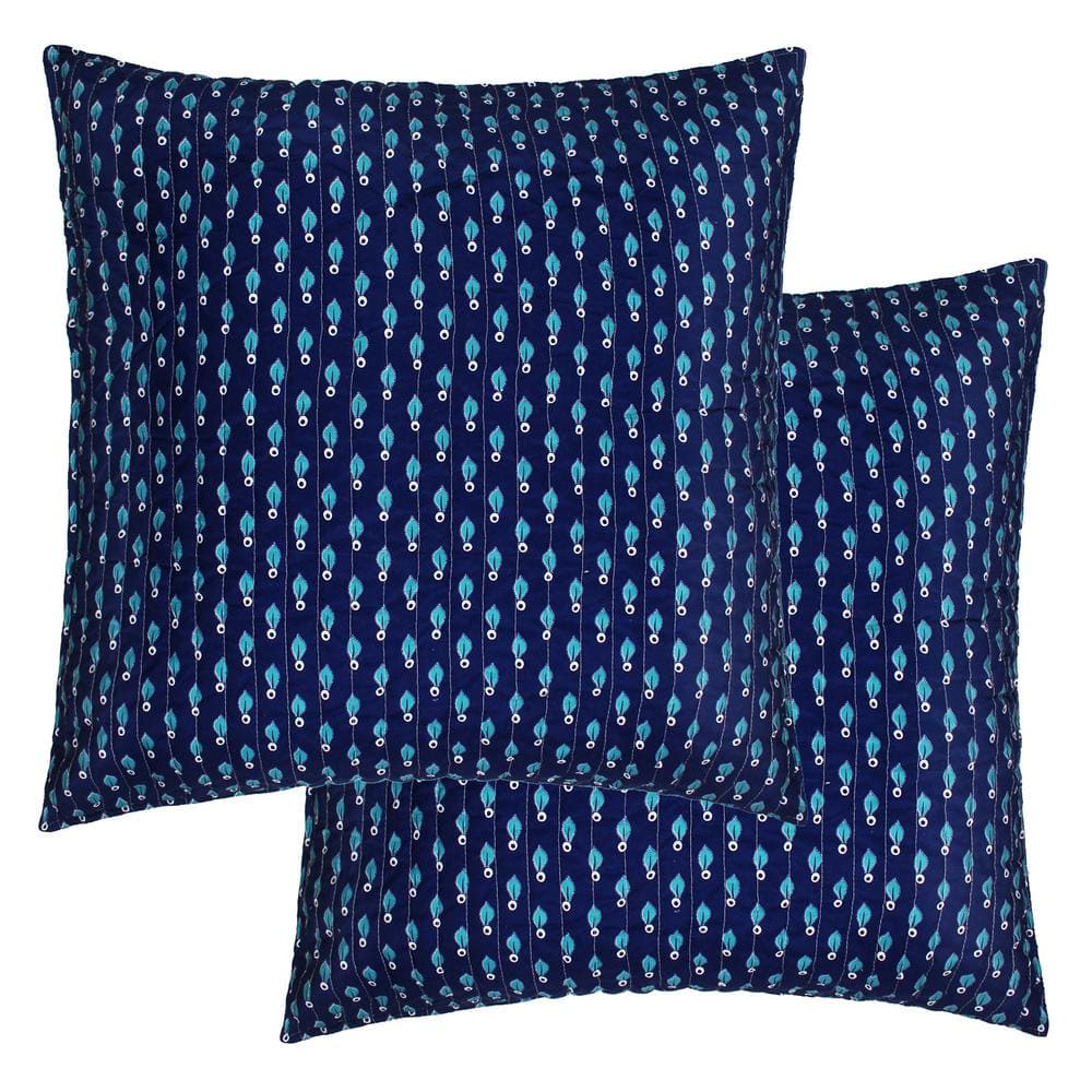 Navy Cotton Leaf Pattern Euro Sham Set of 2