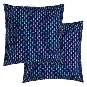 NaNette Navy, Blue Leaf Pattern Quilted Cotton Euro Sham (Set of 2)