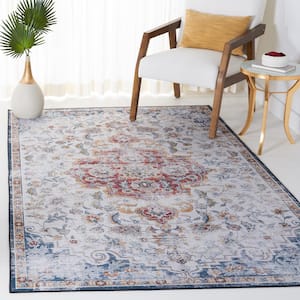 Tuscon Gray/Rust 6 ft. x 9 ft. Machine Washable Distressed Floral Medallion Area Rug