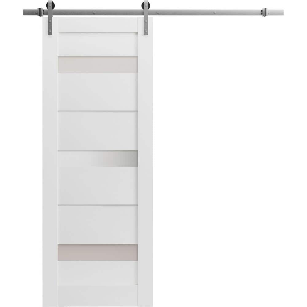 Assembly Required 36 in. x 80 in. 1-Panel Frosted Glass White Wood Sliding Barn Door with Hardware Kit price history on PriceWatchPro