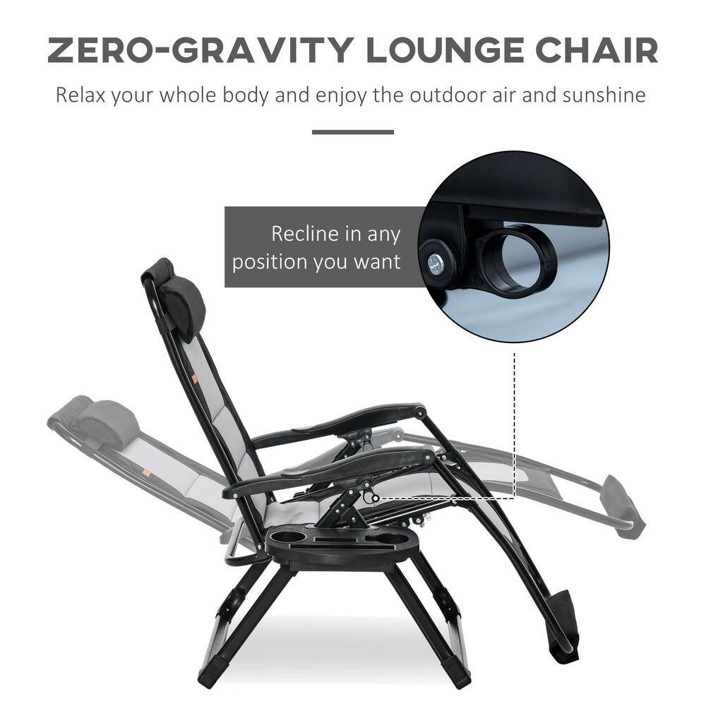 Black and Gray Steel Zero Gravity Reclining Lounger with Cushions