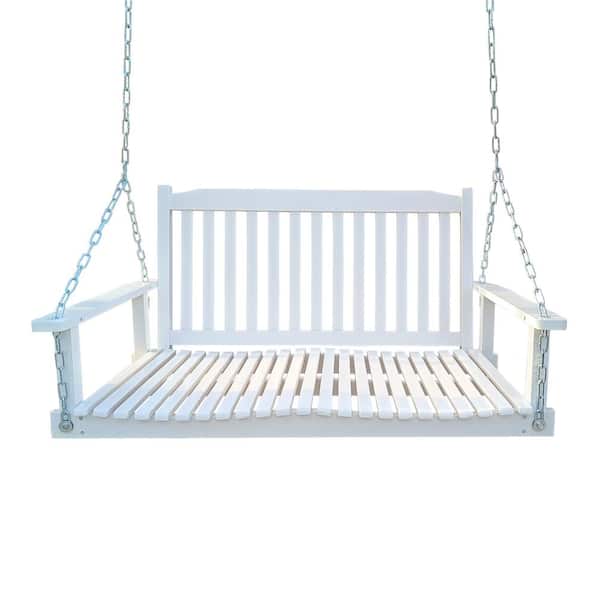 maocao hoom 2-Person Wood Porch Swing in White with Hanging Chains