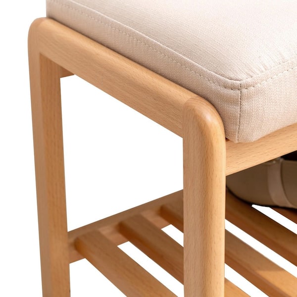 Foot Stool,Ottoman Foot Rest,Bamboo Foot Stool Under Desk,Small Stool for  Living Room, Bedroom and Kitchen (Brown Legs - Beige Stool Surface)