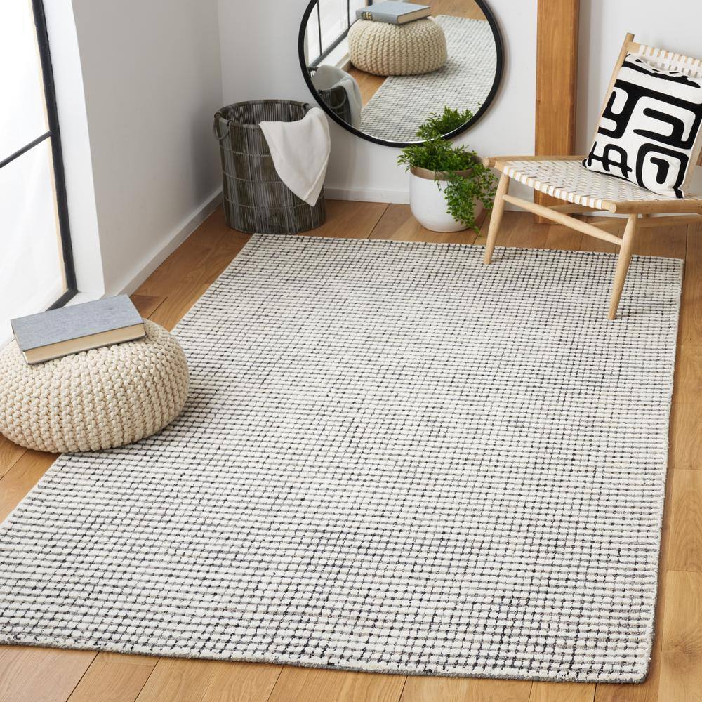 Hand-Tufted Grey and Ivory Wool 8' x 10' Abstract Area Rug