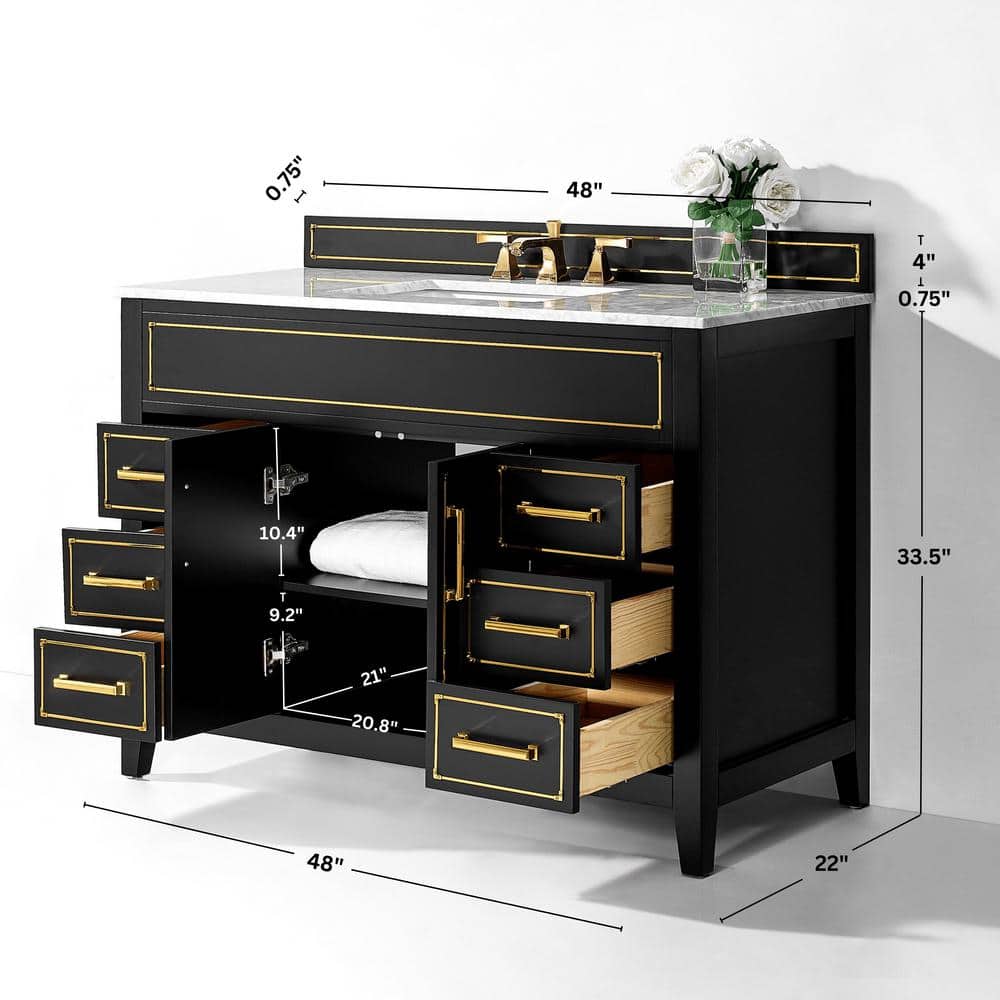Aspen 48'' Black Onyx Bathroom Vanity with Marble Top