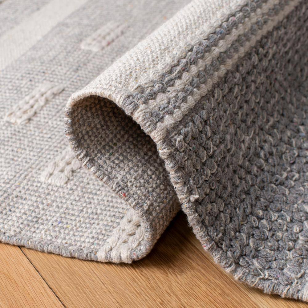 Ivory and Gray Striped Kilim 5' x 8' Wool Cotton Area Rug