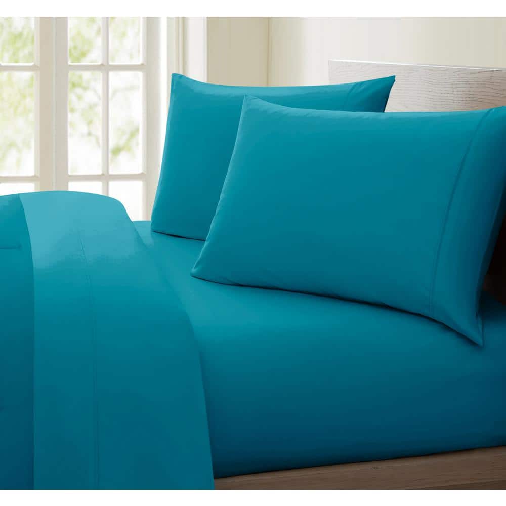 Teal 1200Thread Count Deep Pocket Solid Cotton Full Sheet Set 1200