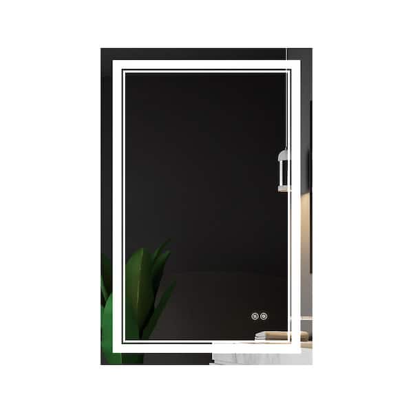 Unbranded 24 in. W x 36 in. H Large Rectangular Frameless LED with Anti-fog Mirror Button Wall Bathroom Vanity Mirror in Silver