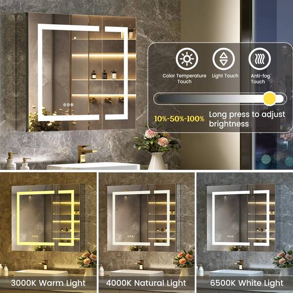 HOMEIBRO 30 in. W x 26 in. H Rectangular Recessed or Surface Mount  Frameless Medicine Cabinet with Mirror C9230054F6-30*26-LSQ