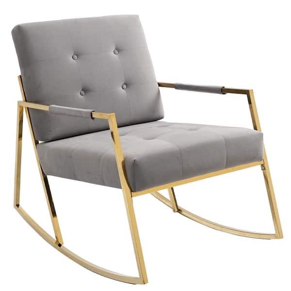 HOMEFUN Modern Gray Velvet Comfortable Relax Rocking Arm Chair with Stainless Steel Feet