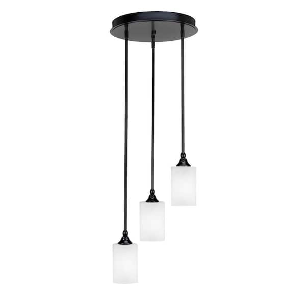 Unbranded Villa 60-Watt in. 3 Light Matte Black Stem Pendant Light with 4 in. White Muslin Glass Shade, No bulbs included