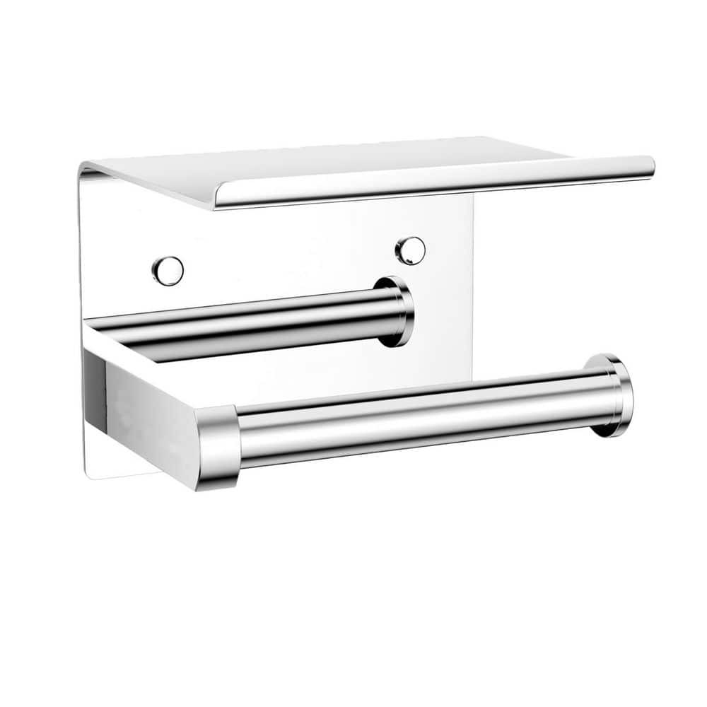 5.6 x 4 x 3.9 in. Adhesive or Screw Wall Mount Stainless Steel Toilet Paper Holder with Phone Shelf in Polished Chrome price history on PriceWatchPro