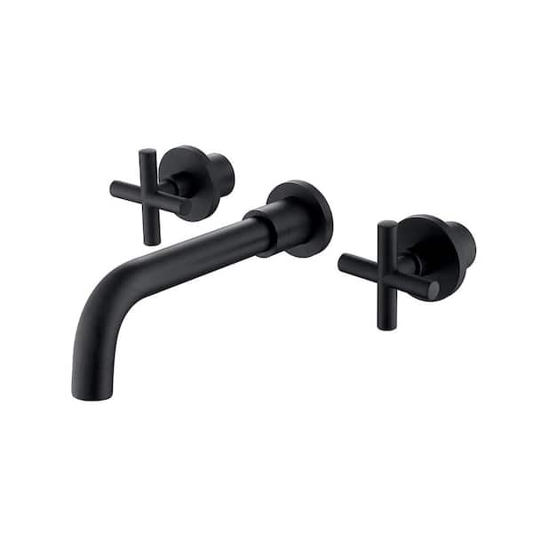 Unbranded 2-Handle Wall Mount Bathroom Faucet with Cross Handles in Matte Black