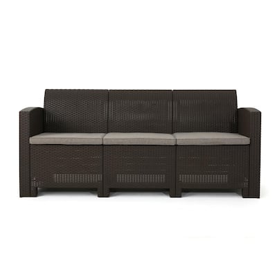 St. Paul Brown 3-Piece Wicker Outdoor Couch with Mixed Beige Cushions