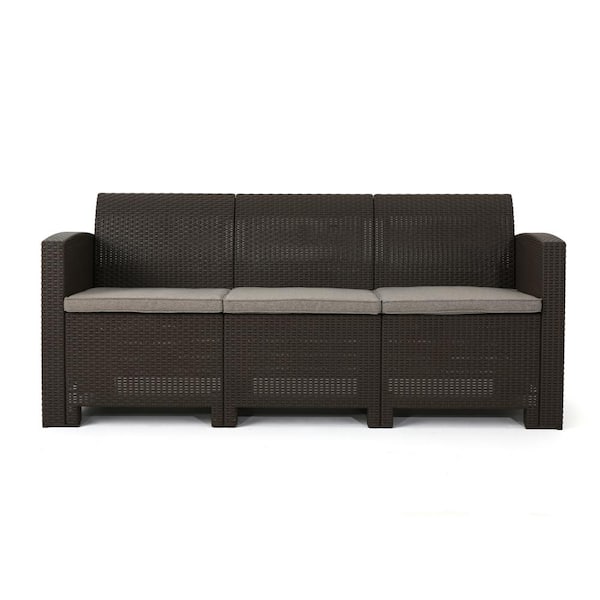 St. Paul Brown 3-Piece Wicker Outdoor Patio Couch with Mixed Beige Cushions