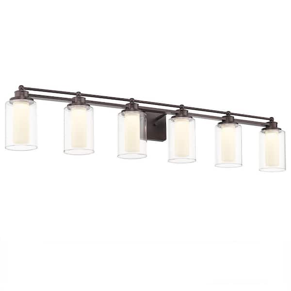 Modern 42.7 in. 6 Light Oil-Rubbed Bronze 36W 5CCT LED Vanity Light with Frosted Acrylic Shade