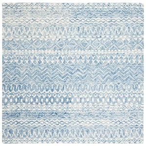 Micro-Loop Blue/Ivory Doormat 3 ft. x 3 ft. Distressed Tribal Square Area Rug