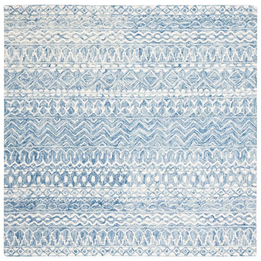 Handmade Moroccan Boho Tribal Wool 5' Round Rug in Blue/Ivory