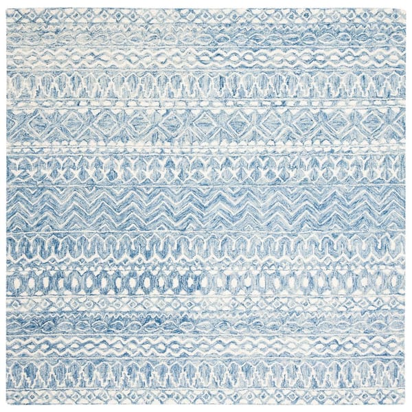SAFAVIEH Micro-Loop Blue/Ivory 7 ft. x 7 ft. Distressed Tribal Square Area Rug