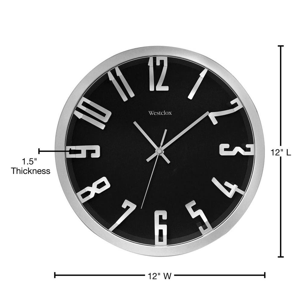 Westclox 12" Black and Silver Modern Wall Clock with Raised Numbers
