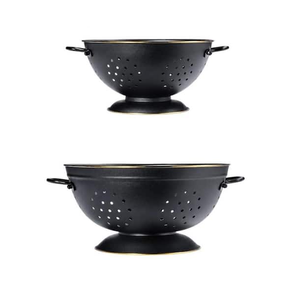 3.5 qt. and 5 qt. Black Metal Colander, Strainer Basket with Handles, Self-Draining Kitchen Colander Bowel (Set of 2)
