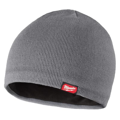 Gray Fleece-Lined Beanie Cap